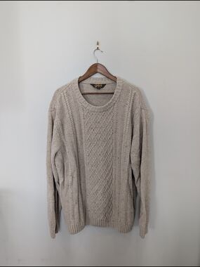 Fisherman Cable Knit Crewneck Sweater - Beige